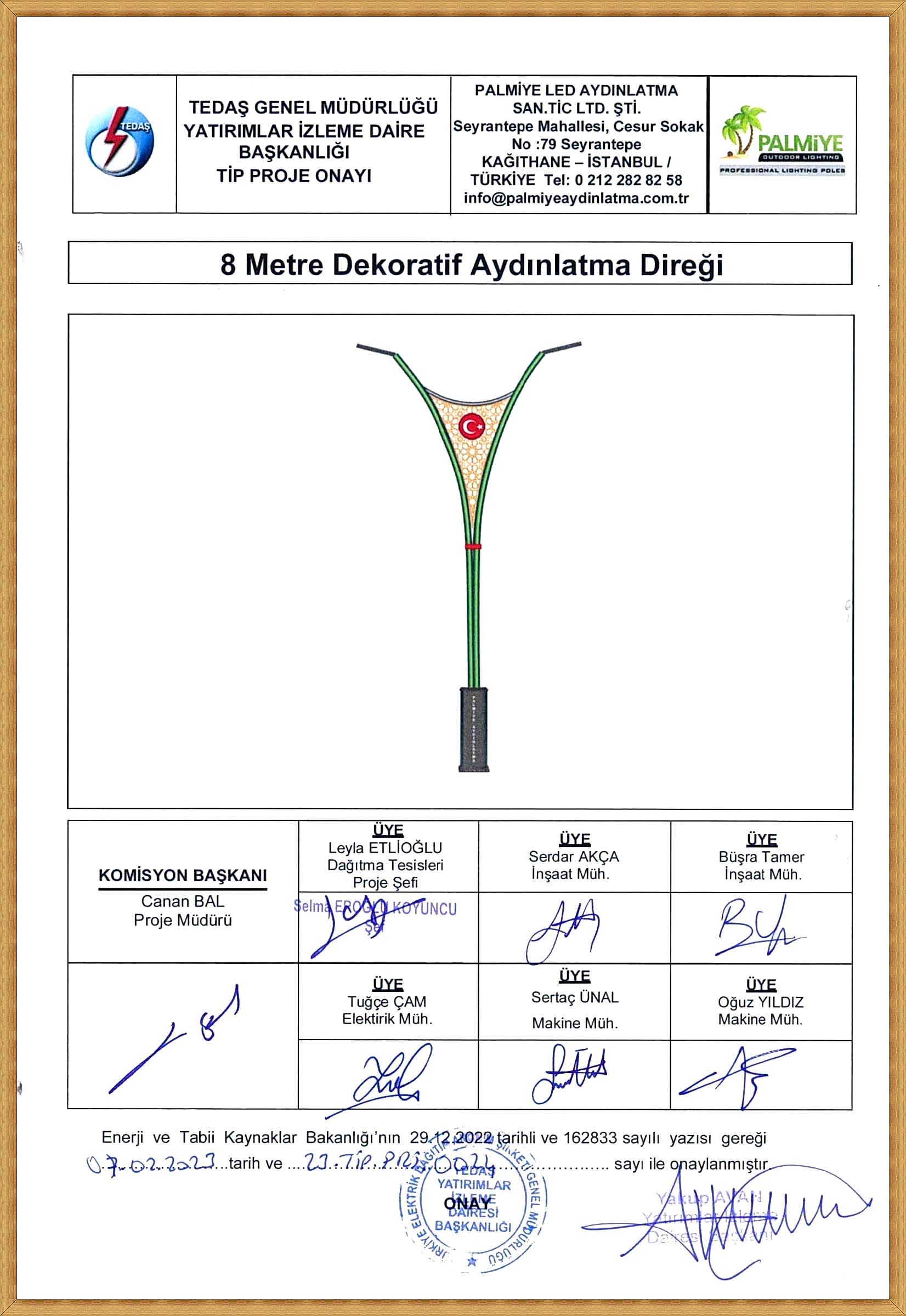 8 metre tedaş onaylı aydınlatma direği
