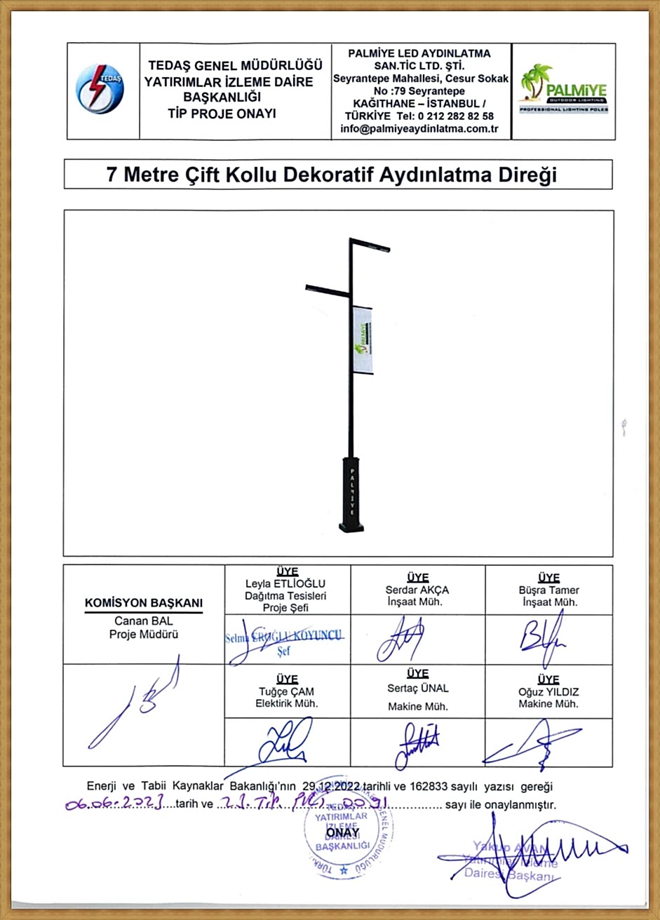 7 metre tedaş tip proje onaylı aydınlatma direği