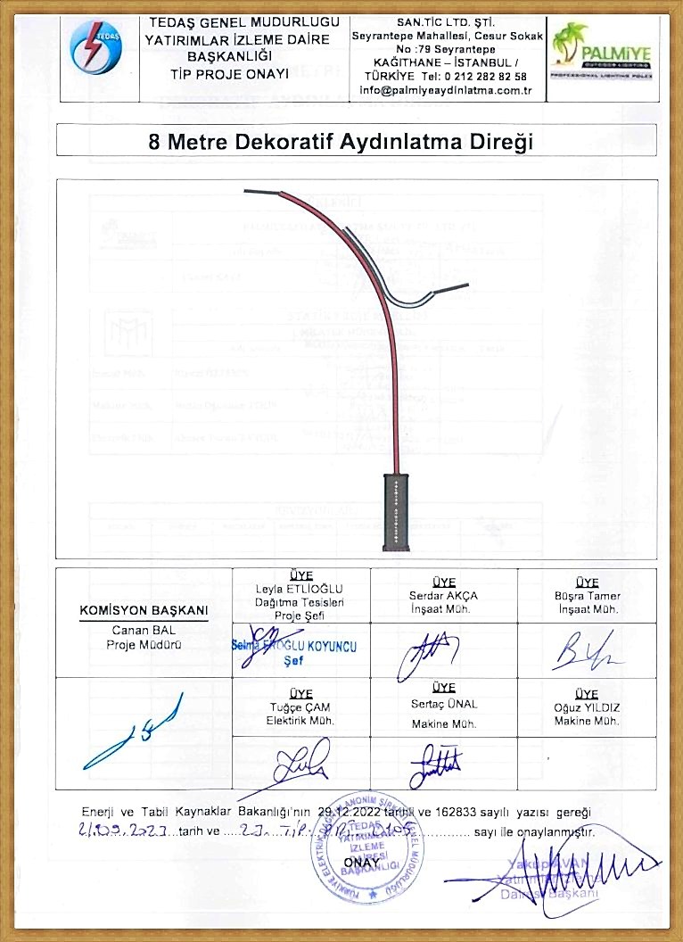 tedaş onaylı aydınlatma direkleri